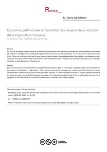Économie patrimoniale et répartition des moyens de production dans l agriculture française - article ; n°1 ; vol.268, pg 89-102