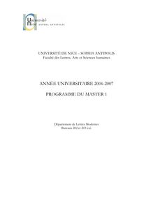 Livret etude Master1 lettre 2006-2007