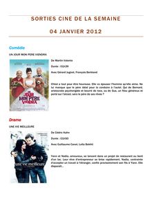 Sorties cinéma de la semaine du 04 janvier 2012