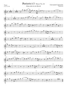 Partition ténor viole de gambe 2, octave aigu clef, Fantasia pour 5 violes de gambe, RC 41
