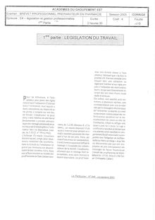 Corrige BP PHARMA Legislation et gestion professionnelles 2005