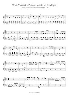 Partition Piano Sonata en F major, K.15t, pour London Sketchbook