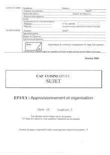 Approvisionnement et organisation 2004 CAP Cuisine