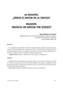 La Religión, ¿Freno o Motor de la Ciencia? (Religion: Obstacle or Impulse for Science?)