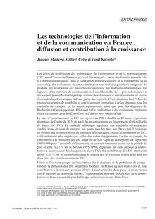 Les technologies de l information et de la communication en France :  diffusion et contribution à la croissance 