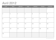 Calendrier du mois d avril 2012