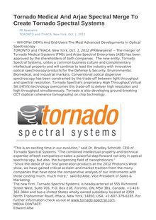Tornado Medical And Arjae Spectral Merge To Create Tornado Spectral Systems