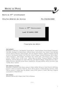 CONSEIL DU 15ème ARRONDISSEMENT / Compte rendu - Séance du 30 mars 2009