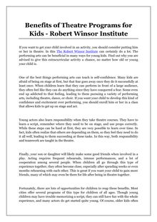 Benefits of Theatre Programs for Kids - Robert Winsor Institute