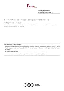 Les mutations polonaises : politiques volontaristes et catalyseurs sociaux - article ; n°3 ; vol.31, pg 193-228