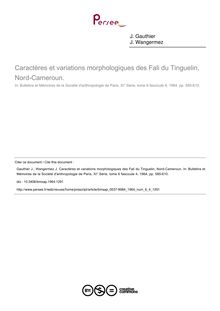 Caractères et variations morphologiques des Fali du Tinguelin, Nord-Cameroun. - article ; n°4 ; vol.6, pg 585-610