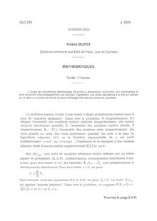 Mathématiques 2002 Classe Prepa BCPST Ecole Normale Supérieure (ULM)