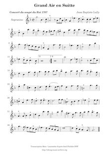 Partition Grand air en suitte - parties (Descant, 2 Trebles, ténor, basse), Concert de violons et de hautbois donné pour le souper du Roy le seize janvier 1707