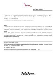 Marchés et organisation dans les stratégies technologiques des firmes industrielles  - article ; n°1 ; vol.48, pg 35-51
