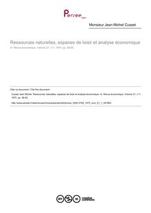 Ressources naturelles, espaces de loisir et analyse économique - article ; n°1 ; vol.21, pg 58-92