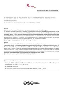 L adhésion de la Roumanie au FMI et la théorie des relations internationales - article ; n°1 ; vol.24, pg 113-123