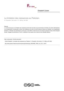 La limitation des naissances au Pakistan. - article ; n°5 ; vol.24, pg 951-962