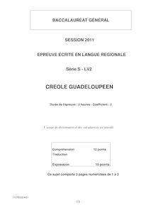 EPREUVE ECRITE EN LANGUE REGIONALE   Série S - LV2   CREOLE GUADELOUPEEN - SESSION 2011