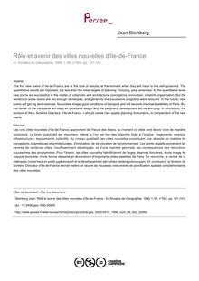 Rôle et avenir des villes nouvelles d Ile-de-France  - article ; n°552 ; vol.99, pg 141-151