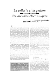 La collecte et la gestion des archives électroniques - article ; n°1 ; vol.79, pg 78-81