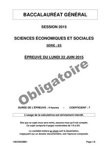 Bac 2015: sujet Sciences Economiques et Sociales Bac ES Obligatoire