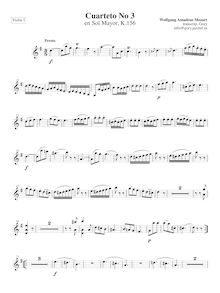 Partition violon I, corde quatuor No.3, Divertimento, G major, Mozart, Wolfgang Amadeus