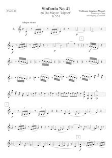 Partition violons II, Symphony No.41, Jupiter Symphony, C major