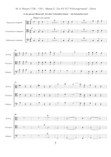 Partition Trombone 1/2/3 (ATB), Mass, Krönungsmesse ; Coronation Mass ; Mass No.15 ; Missa par Wolfgang Amadeus Mozart