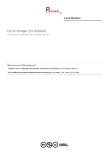Le remariage des divorcés - article ; n°4 ; vol.36, pg 765-790
