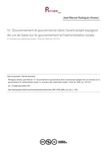 Gouvernement et gouvernance dans l avant-projet espagnol de Loi de base sur le gouvernement et l administration locale - article ; n°1 ; vol.26, pg 197-213