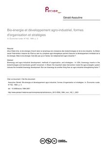 Bio-énergie et développement agro-industriel, formes d organisation et stratégies - article ; n°1 ; vol.162, pg 3-3