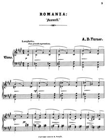 Partition , Farewell, Sonnets pour pour Piano, Turner, Alfred Dudley