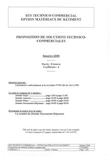 Proposition de solutions technico - commerciales 2006 Matériaux du bâtiment BTS Technico-commercial
