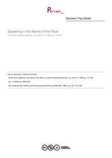 Speaking in the Name of the Real. - article ; n°113 ; vol.29, pg 113-125