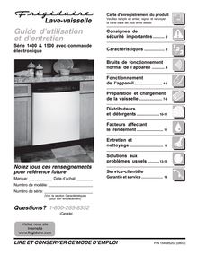Notice Lave-vaisselle Frigidaire  FDB1500LFC1