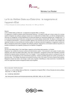 La fin du Welfare State aux États-Unis : le reaganisme et l appareil d État - article ; n°4 ; vol.39, pg 493-516