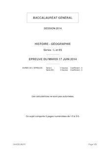 Sujet bac 2014 - Séries L et ES - Histoire-géographie