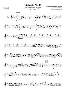 Partition violons I, Symphony No.19, E♭ major, Mozart, Wolfgang Amadeus