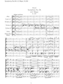 Partition complète, Symphony No.28, C major, Mozart, Wolfgang Amadeus