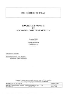 Biochimie, biologie et microbiologie des eaux 2006 BTS Métiers de l eau