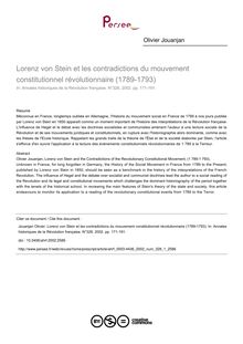 Lorenz von Stein et les contradictions du mouvement constitutionnel révolutionnaire (1789-1793) - article ; n°1 ; vol.328, pg 171-191