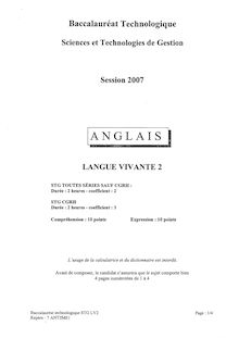 Sujet du baccalauréat technologique STG 2007: Anglais Langue Vivante 2
