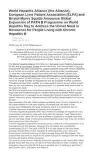 World Hepatitis Alliance (the Alliance), European Liver Patient Association (ELPA) and Bristol-Myers Squibb Announce Global Expansion of PATH B Programme on World Hepatitis Day to Address the Unmet Need in Resources for People Living with Chronic Hepatitis B