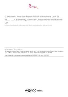 G. Delaume, American-French Private International Law, 2e éd. A. Etcheberry, American-Chilean Private International Law - note biblio ; n°4 ; vol.14, pg 808-809