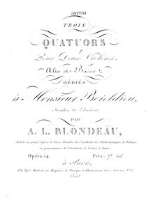 Partition viole de gambe, 3 corde quatuors, Blondeau, Auguste Louis