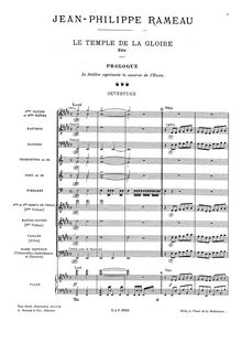 Partition Overture, Le Temple de la Gloire, Opéra-ballet, Rameau, Jean-Philippe