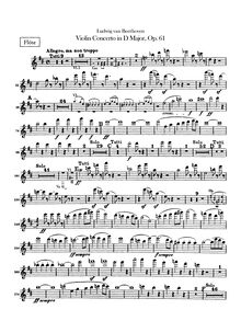 Partition flûte, violon Concerto, D Major, Beethoven, Ludwig van