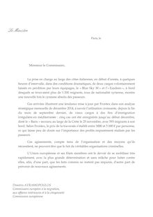 Immigration Clandestine - Lettre adressée au commissaire aux Migrations et aux Affaires intérieures, Dimitris Avramopoulos