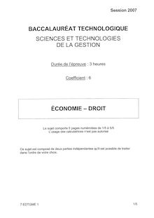 Economie - Droit 2007 S.T.G (Comptabilité et Finance des Entreprises) Baccalauréat technologique
