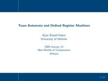 Team Automata and Ordinal Register Machines